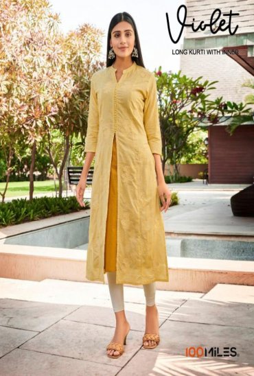 100 MILES VIOLET COTTON LONG WORK KURTI WITH SEPARATE INNER 100 MILES VIOLET COTTON LONG WORK KURTI WITH SEPARATE INNER