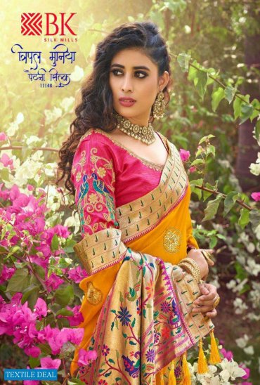 TRIPLE MUNIYA 11148 BY BK SILK MILLS PAITHANI SILK WEDDING WEAR SAREE TRIPLE MUNIYA 11148 BY BK SILK MILLS PAITHANI SILK WEDDING WEAR SAREE