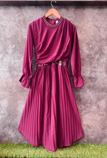 Imported stuff s present plain embroidery mirror work shoulder button pattern crush dress Top Imported stuff s present plain embroidery mirror work shoulder button pattern crush dress Top