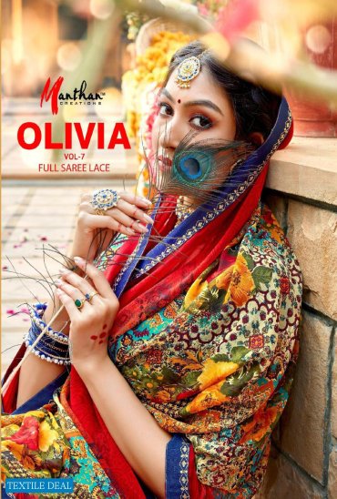 Manthan Olivia Vol-7 Wholesale Weightless fancy Sarees Manthan Olivia Vol-7 Wholesale Weightless fancy Sarees