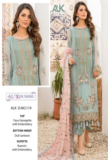 AL KHUSHBU D NO 119 GEORGETTE STYLISH DESIGNER PAKISTANI SALWAR SUITS SINGLE AL KHUSHBU D NO 119 GEORGETTE STYLISH DESIGNER PAKISTANI SALWAR SUITS SINGLE