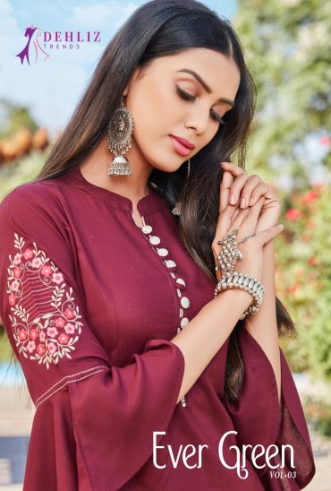 EVERGREEN VOL 3 BY DEHLIZ TRENDZ RAYON KURTI WITH PANT SUPPLIER EVERGREEN VOL 3 BY DEHLIZ TRENDZ RAYON KURTI WITH PANT SUPPLIER