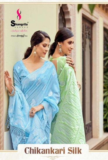 SHANGRILA CHIKANKARI SILK LUCKNOWI THREAD WORK LINEN SAREES SHANGRILA CHIKANKARI SILK LUCKNOWI THREAD WORK LINEN SAREES