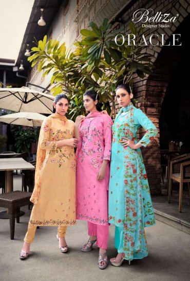 BELLIZA DESIGNER ORACLE COTTON LINEN DRESS MATERIALS WITH 3MTR BOTTOM BELLIZA DESIGNER ORACLE COTTON LINEN DRESS MATERIALS WITH 3MTR BOTTOM