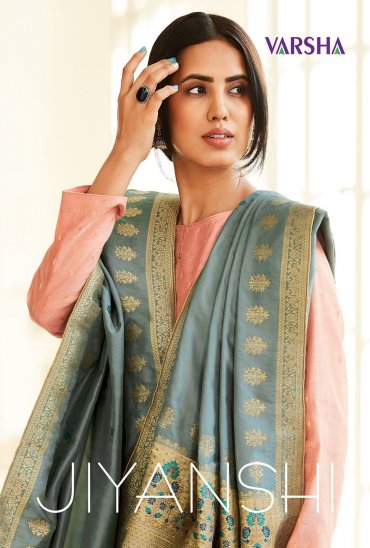 Varsha Jiyanshi Wholesale Chanderi Woven With Work Salwar Suits Varsha Jiyanshi Wholesale Chanderi Woven With Work Salwar Suits