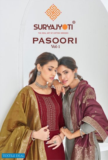 Suryajyoti Pasoori Vol-1 Wholesale Jaam Satin With Neck Work Dress Material Suryajyoti Pasoori Vol-1 Wholesale Jaam Satin With Neck Work Dress Material
