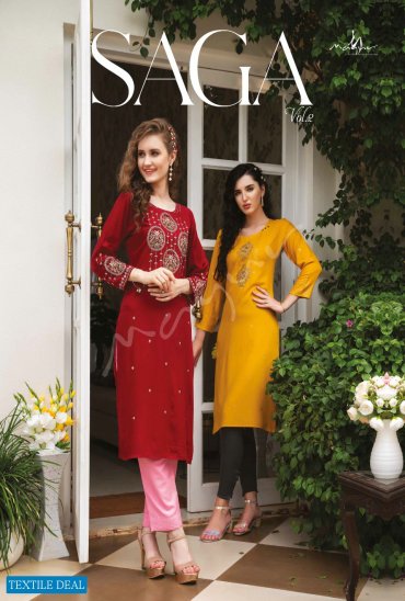 SAGA VOL 2 BY MAYUR RAYON LIVA FABRICS DESIGNER KURTI SAGA VOL 2 BY MAYUR RAYON LIVA FABRICS DESIGNER KURTI