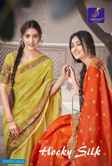 Shreyansh Hocky Silk Wholesale Pure Linen Digital Sarees Shreyansh Hocky Silk Wholesale Pure Linen Digital Sarees