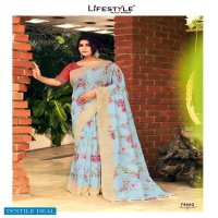 LIFESTYLE VASUNDHARA COTTON PRINTED LINEN COTTON SAREE SUPPLIER