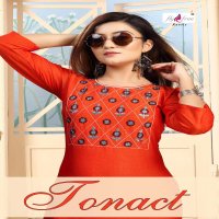 TONACT VOL.2 BY FLY FREE HEAVY RAYON TWO TONE WITH WORK KURTI CATLOG WHOLESALER BEST RATE