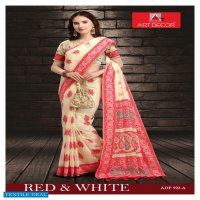 Art Decor Red And White Wholesale Handloom Base Cotton Sarees