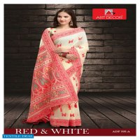 Art Decor Red And White Wholesale Handloom Base Cotton Sarees