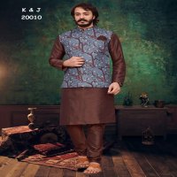 K&J Printed Koti Wholesale Mens Kurta With Pajama And Koti