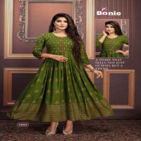 AANCHAL BY BONIE HEAVY RAYON FOIL PRINT LONG KURTI CATLOG COLLECTION WHOLESALER