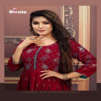 AANCHAL BY BONIE HEAVY RAYON FOIL PRINT LONG KURTI CATLOG COLLECTION WHOLESALER