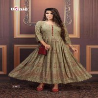 AANCHAL BY BONIE HEAVY RAYON FOIL PRINT LONG KURTI CATLOG COLLECTION WHOLESALER