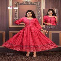 AANCHAL BY BONIE HEAVY RAYON FOIL PRINT LONG KURTI CATLOG COLLECTION WHOLESALER