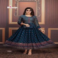 AANCHAL BY BONIE HEAVY RAYON FOIL PRINT LONG KURTI CATLOG COLLECTION WHOLESALER