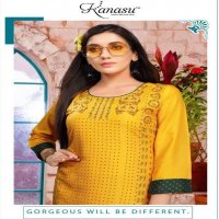 KANASU OLIVIA VOL 3 HEAVY REYON LONG PRINTED KURTI SUPPLIER