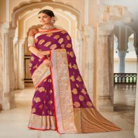 SANGAM PRINTS ROOHI ORGANZA RICH PALLU WEAVING SARIS WHOLESALER