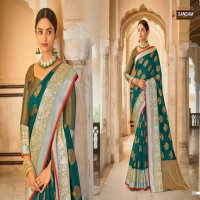 SANGAM PRINTS ROOHI ORGANZA RICH PALLU WEAVING SARIS WHOLESALER