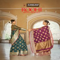 SANGAM PRINTS ROOHI ORGANZA RICH PALLU WEAVING SARIS WHOLESALER