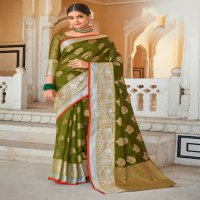 SANGAM PRINTS ROOHI ORGANZA RICH PALLU WEAVING SARIS WHOLESALER