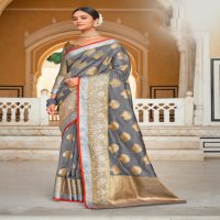 SANGAM PRINTS ROOHI ORGANZA RICH PALLU WEAVING SARIS WHOLESALER