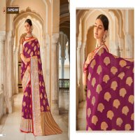 SANGAM PRINTS ROOHI ORGANZA RICH PALLU WEAVING SARIS WHOLESALER