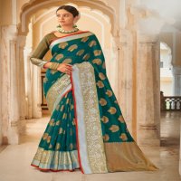 SANGAM PRINTS ROOHI ORGANZA RICH PALLU WEAVING SARIS WHOLESALER