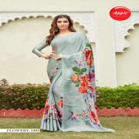APPLE SAREE FLOWERY 10 JAPAN CRAPE CASUAL WEAR FANCY SAREES