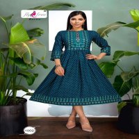 SALT BY FLY FREE HEAVY RAYON GOLD FOIL PRINT KURTI CATALOG WHOLESALER BEST PRICE