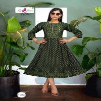 SALT BY FLY FREE HEAVY RAYON GOLD FOIL PRINT KURTI CATALOG WHOLESALER BEST PRICE