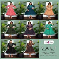 SALT BY FLY FREE HEAVY RAYON GOLD FOIL PRINT KURTI CATALOG WHOLESALER BEST PRICE