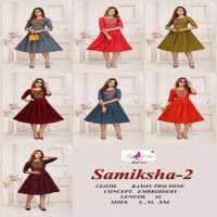SAMIKSHA-2 BY FLY FREE HEAVY RAYON TWO TONE WITH WORK KURTI CATALOG WHOLESALER BEST RATE