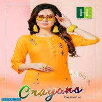 CRAYONS BY HIRWA HEAVY TOP RAYON WITH EMBROIDERY WORK KURTI CATALOG WHOLESALER BEST RATE