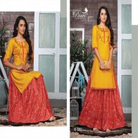 INDIAN STYLE VOL 5 BY PAAVI HEAVY RAYON OP STRAIGHT CUT WITH EMBROIDERY SKIRT ALSO WITH BLOCK PRINT KURTI CATALOG WHOLESALER BEST RATE