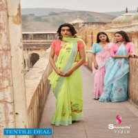 Shangrila Raaga Linen Vol-7 Wholesale Weaving Silver Border Sarees