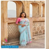 Shangrila Raaga Linen Vol-7 Wholesale Weaving Silver Border Sarees