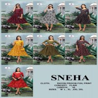 SENHA BY FLY FREE HEAVY RAYON PROCIN FOIL PRINT FLAIR KURTI CATALOG WHOLESALER BEST RATE