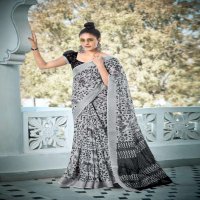 SHVETAMBAR BLACK & WHITE LINEN SAREE IN NEW CONCEPT WHOLESALER