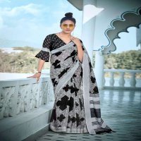 SHVETAMBAR BLACK & WHITE LINEN SAREE IN NEW CONCEPT WHOLESALER