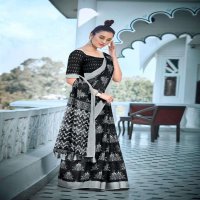 SHVETAMBAR BLACK & WHITE LINEN SAREE IN NEW CONCEPT WHOLESALER