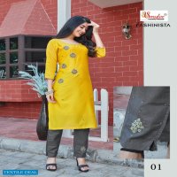 SMYLEE FASHIONISTA BY RUNG CHANDERI SILK HANDWORK FANCY KURTI WITH PANT COLLECTION