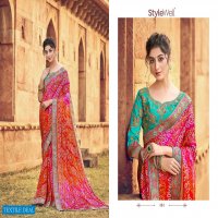 MANGALAM BY STYLEWELL EXCLUSIVE HAND PRINTED BANDHEJ SAREE WITH RICH EMBROIDERY