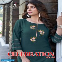 CELEBRATION VOL 14 BY WOOGLEE RAYON WORK DESIGNER TOP WITH PANT PAIR