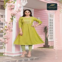 SAYESHA VOL-2 BY HERITAGE HEAVY RAYON TWO-TONE DESIGNER EMBROIDERED KURTI WITH GHERA & HANDWORK KURTI CATALOG