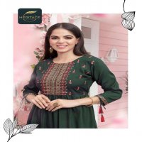 SAYESHA VOL-2 BY HERITAGE HEAVY RAYON TWO-TONE DESIGNER EMBROIDERED KURTI WITH GHERA & HANDWORK KURTI CATALOG