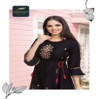 SAYESHA VOL-2 BY HERITAGE HEAVY RAYON TWO-TONE DESIGNER EMBROIDERED KURTI WITH GHERA & HANDWORK KURTI CATALOG