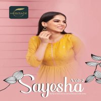 SAYESHA VOL-2 BY HERITAGE HEAVY RAYON TWO-TONE DESIGNER EMBROIDERED KURTI WITH GHERA & HANDWORK KURTI CATALOG